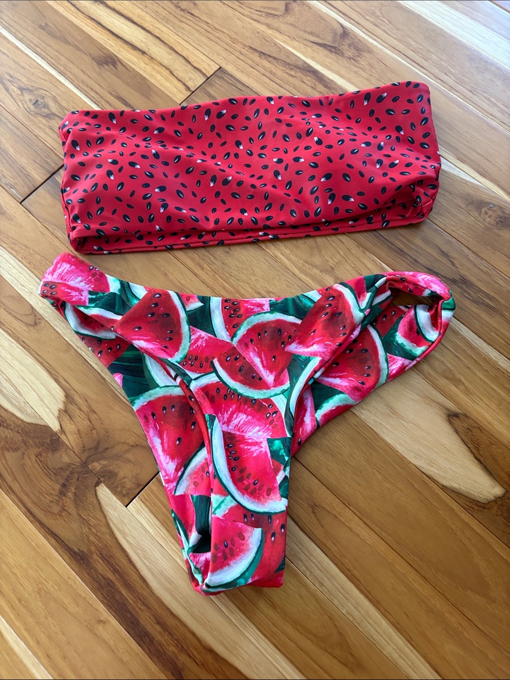 Red Watermelon Print Swim Set - Strapless Top & Bikini Bottom